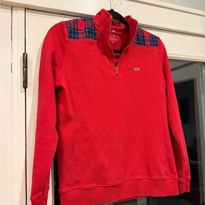 Vineyard Vines Red Sweater with Plaid Accents